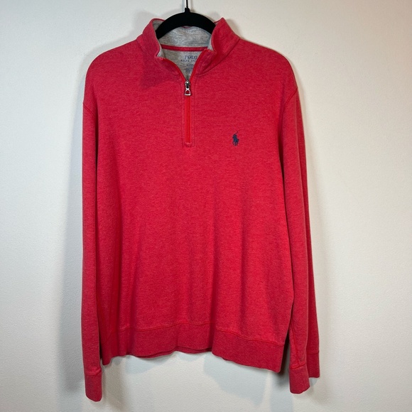 Polo Ralph Lauren Men's 1/4 Zip Pullover Sweatshirt Red Heather Blue Pony Medium - Picture 1 of 13